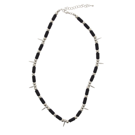 Black Bar with Silver Ball &  Spike Necklace