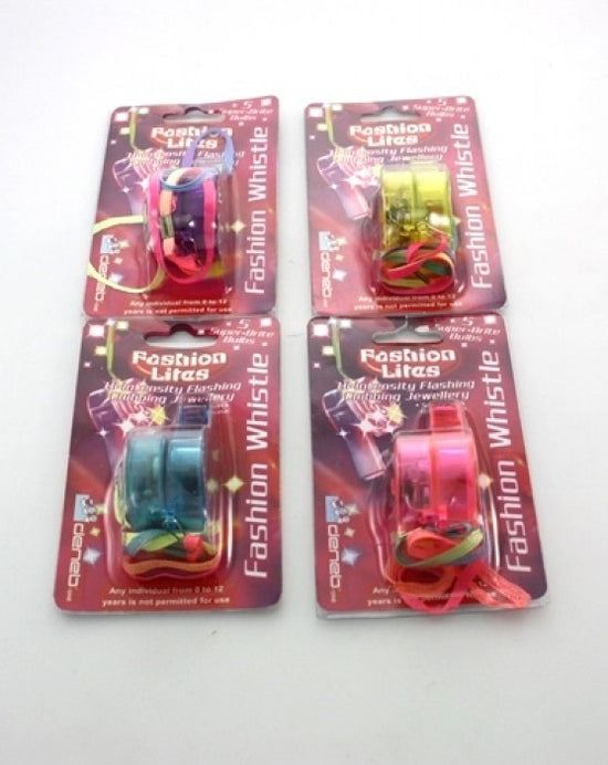 Light-up Whistles with Rainbow String, Assorted Colours