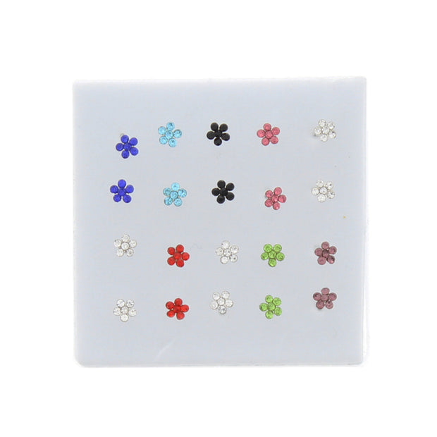 Assorted Colour Floral Stone Nose Studs