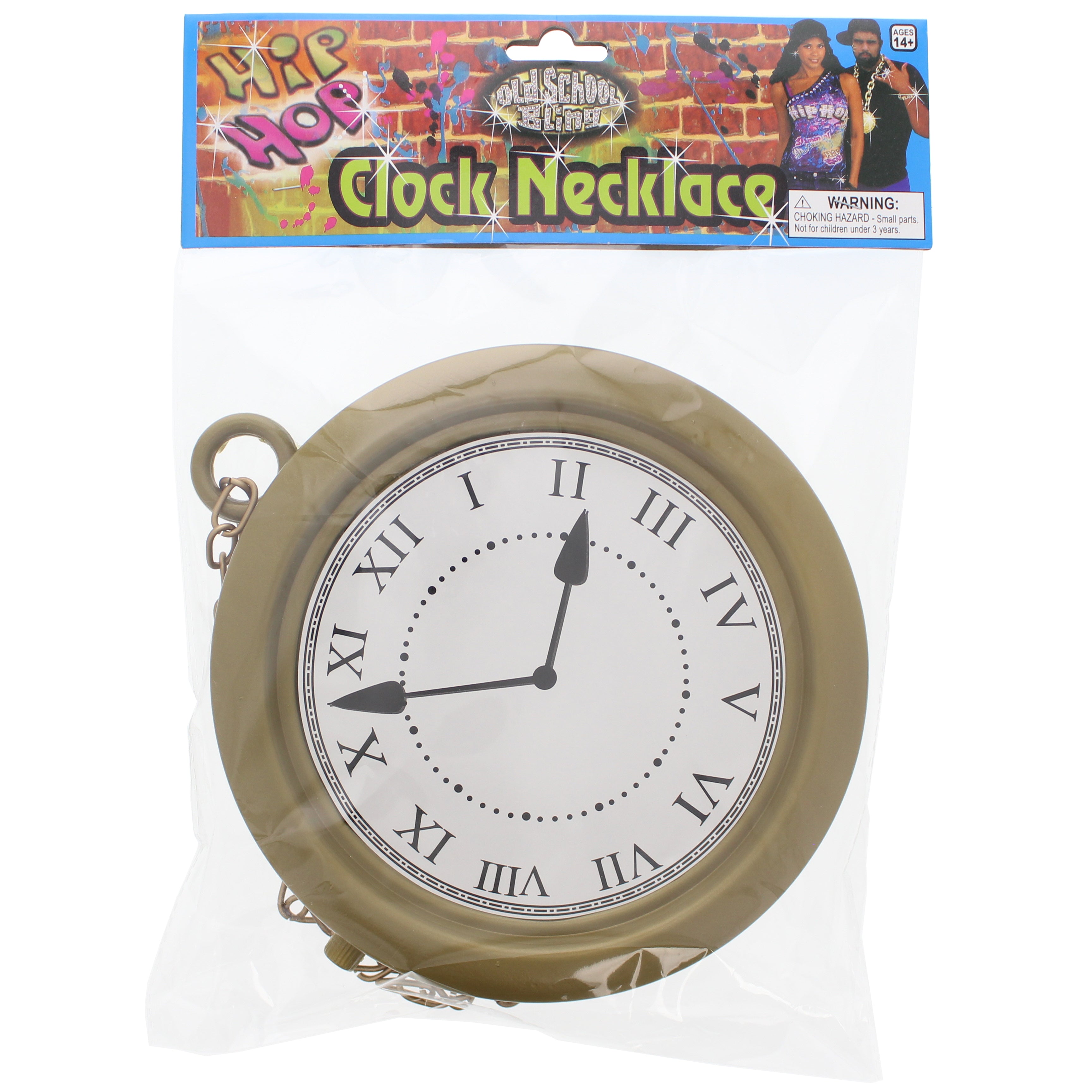 Oversized Plastic Pocket Watch on Gold Chain Necklace