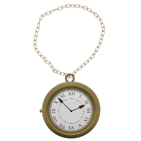 Oversized Plastic Pocket Watch on Gold Chain Necklace