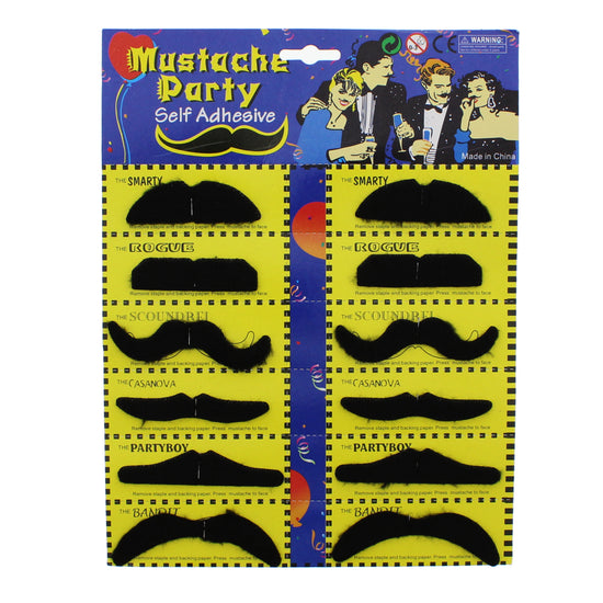12 Black Assorted Design Moustache Stickers