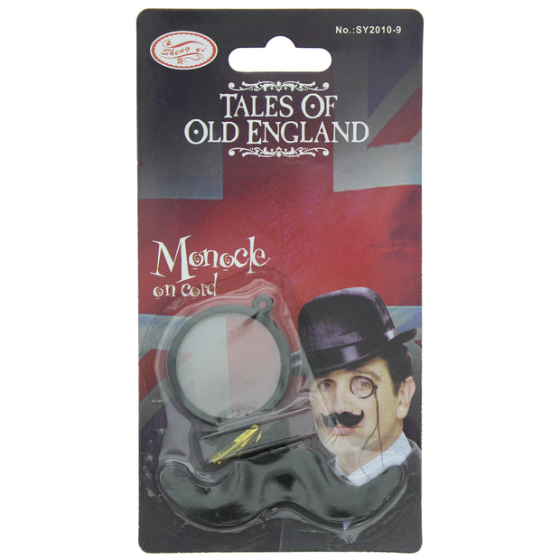 Tales of Old England Stick On Moustache & Monocle Set