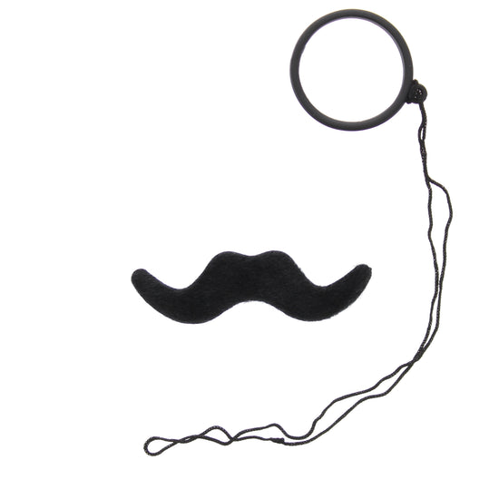 Tales of Old England Stick On Moustache & Monocle Set