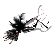 Large Silver Glitter Skeleton Hand Fascinator on Clip with Feathers, Ribbon, Lace & Hanging Pearl Beads