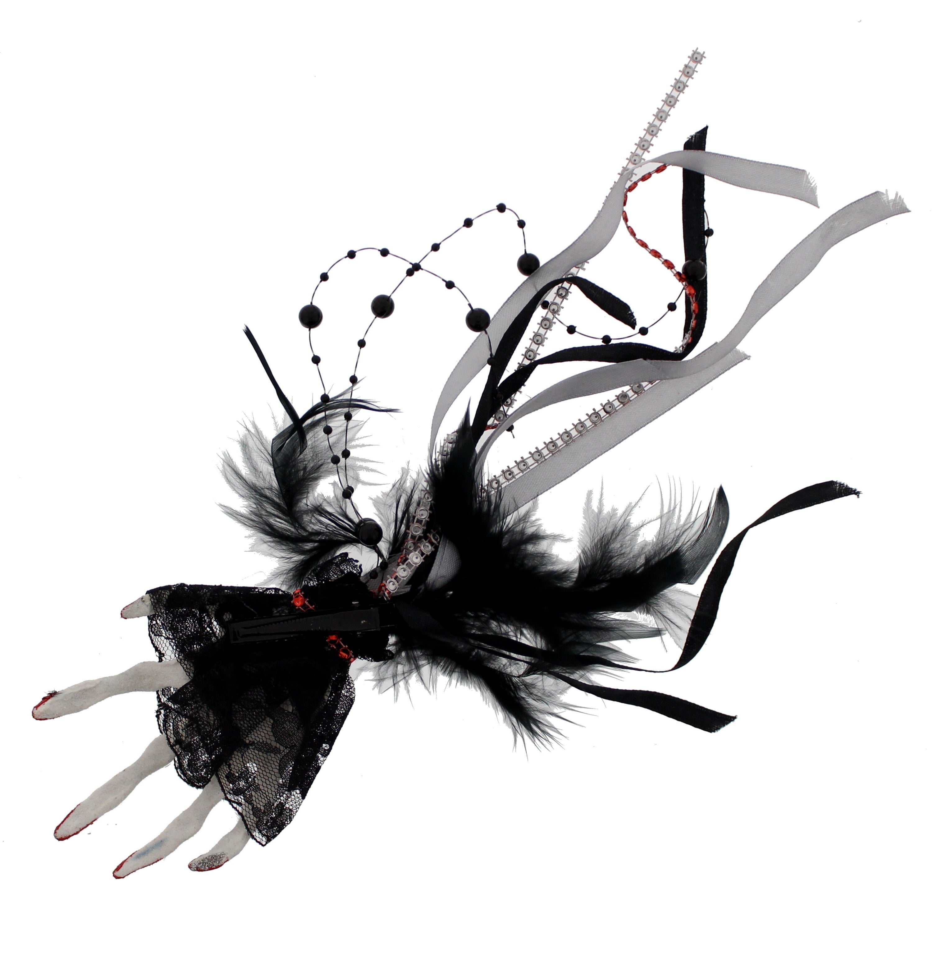 Large Silver Glitter Skeleton Hand Fascinator on Clip