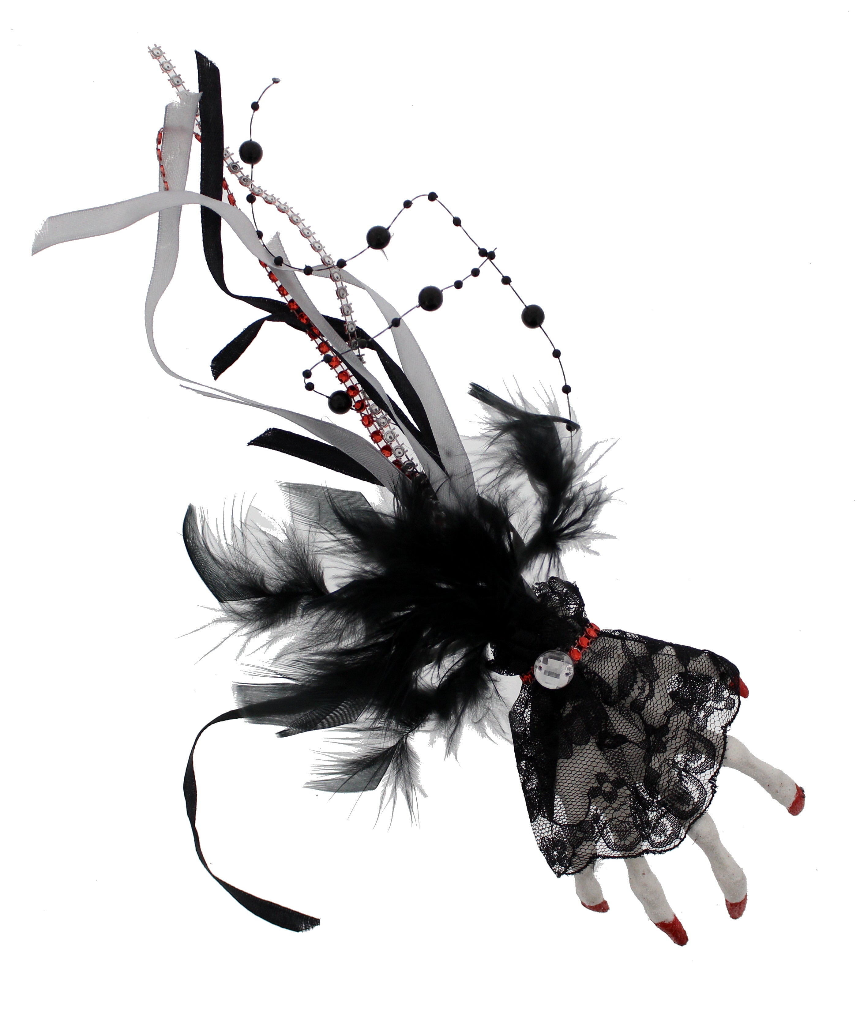 Large Silver Glitter Skeleton Hand Fascinator on Clip