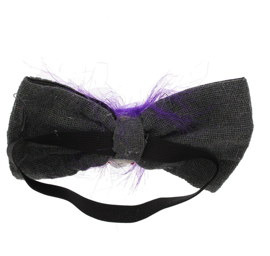 Skully Halloween Hair Bow with Purple Feathers