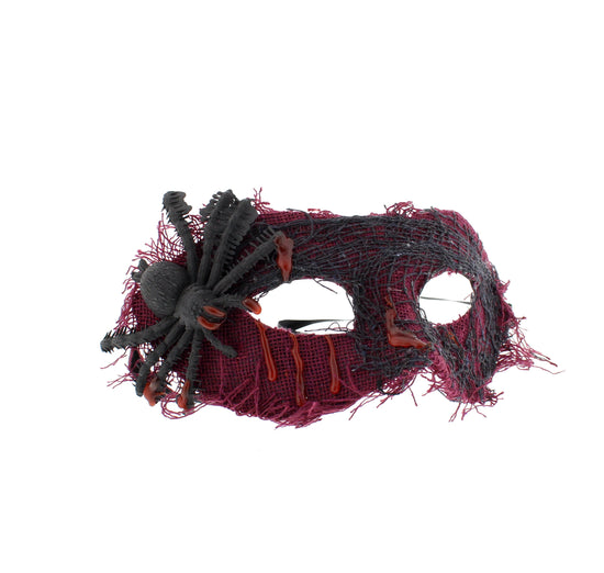 Frayed Burgundy Mask with Attached Spider