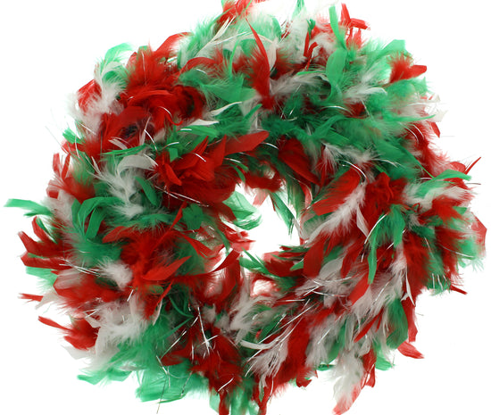 Red/ White/ Green Feather Boas with Silver Tinsel