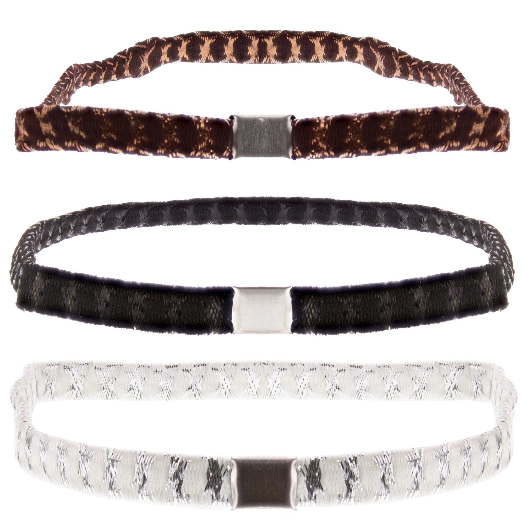 Card of 3 Black/Brown/White Lurex Head Elastics