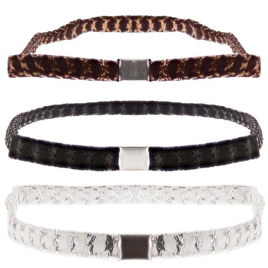 Card of 3 Black/Brown/White Lurex Head Elastics