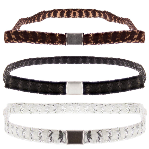 3 on a Card Black/Brown/White Lurex Head Elastics