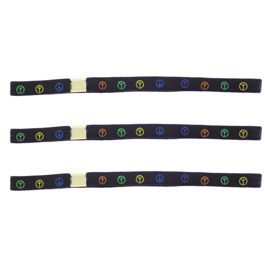 Card of 3 Multi Colour CND Peace Sign Black Head Elastics