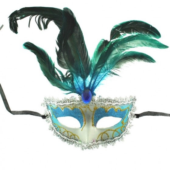 Glitter Mask with Feathers & Gem Stone