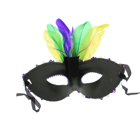 Feathers & Gem Stone Masquerade Mask with Trim