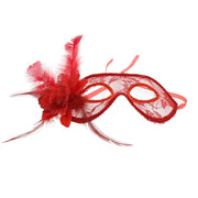 Lace Masquerade Mask with Glitter Flower & Feather