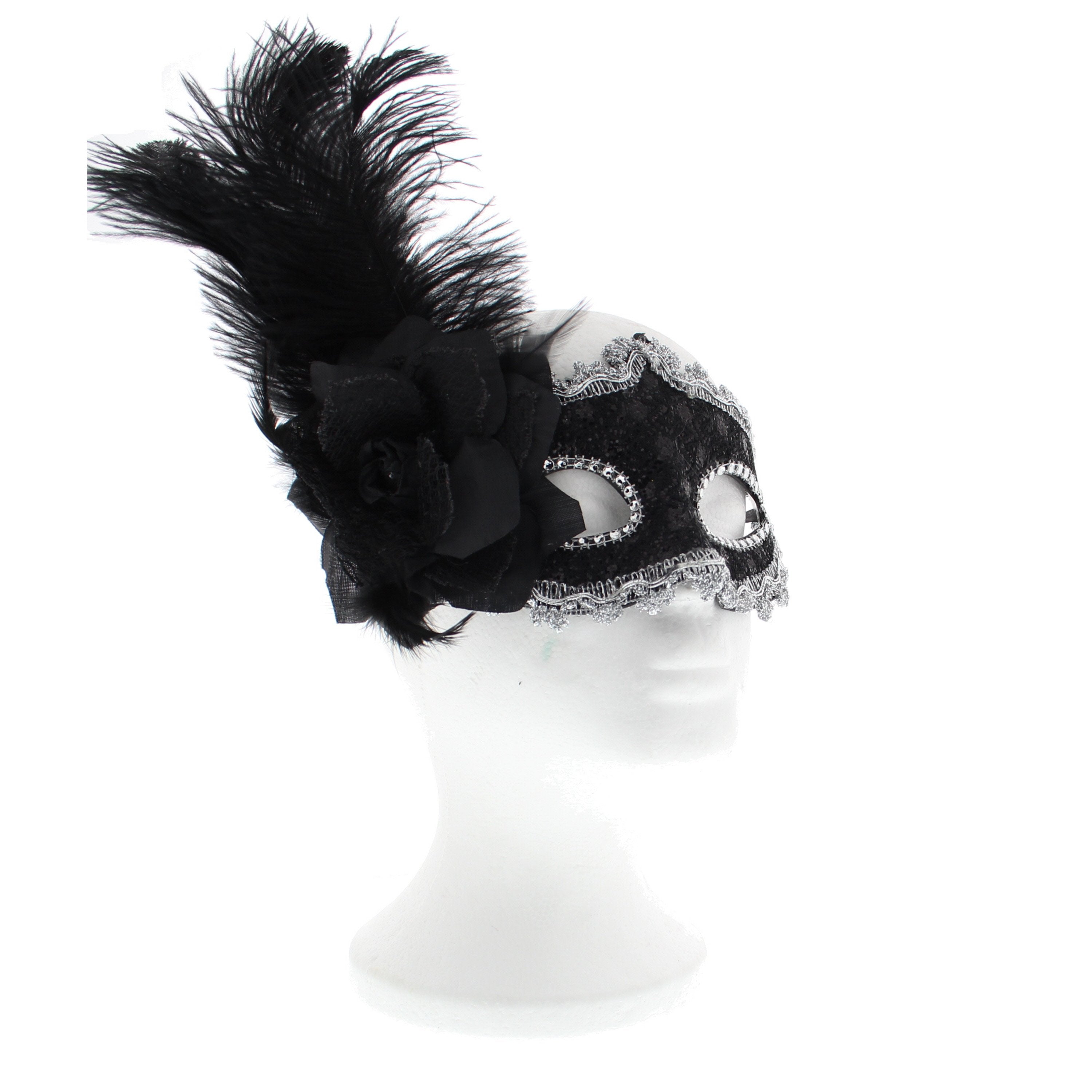 Flower & Feather Lace Masquerade Mask