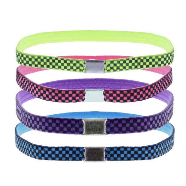 4 on a Card Multi Colour Chequered Design Head Elastics