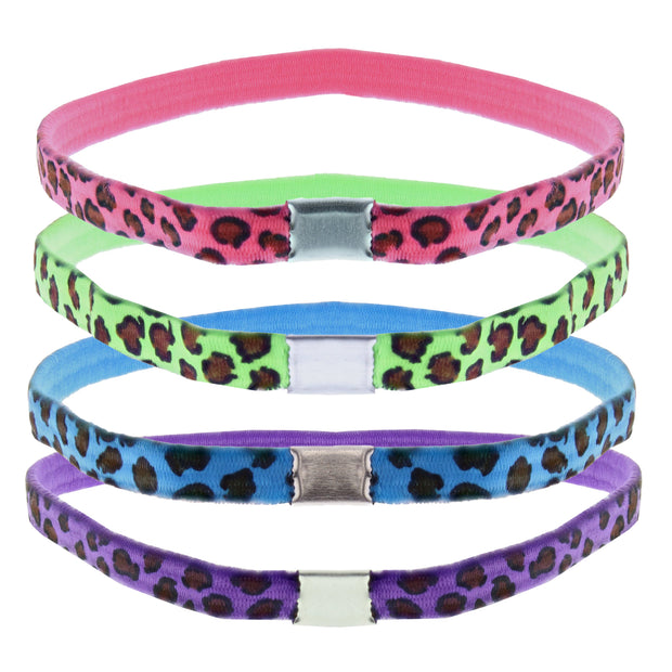 4 on a Card Multi Colour Leopard Print Head Elastics