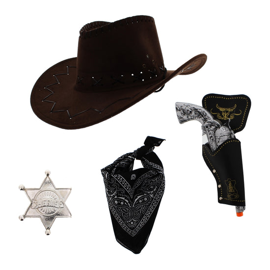 Assorted Colour 4 Piece Brown Hat Cowboy Set