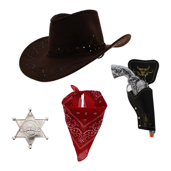 Assorted Colour 4 Piece Brown Hat Cowboy Set