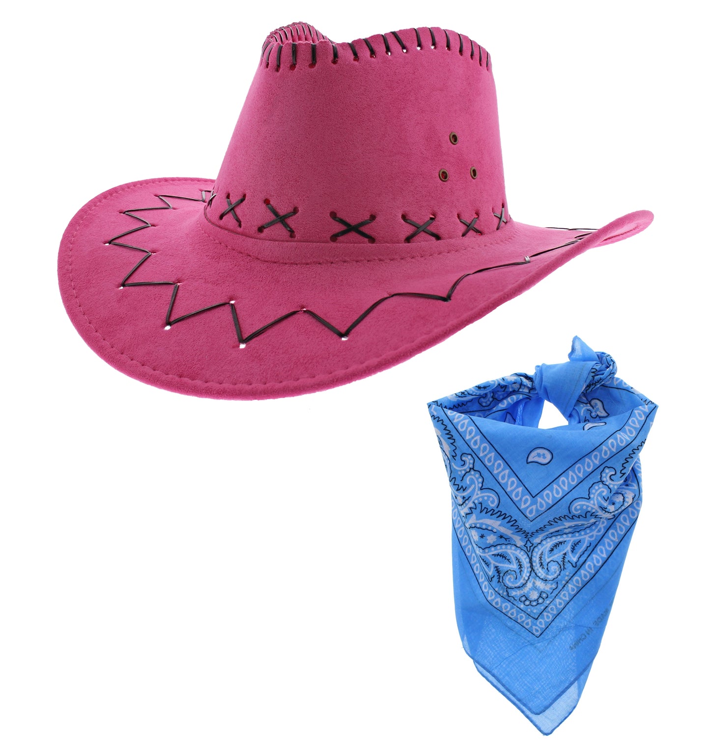 Assorted Colour 2 Piece Cowboy Set - Pink Hat, Assorted Bandanas
