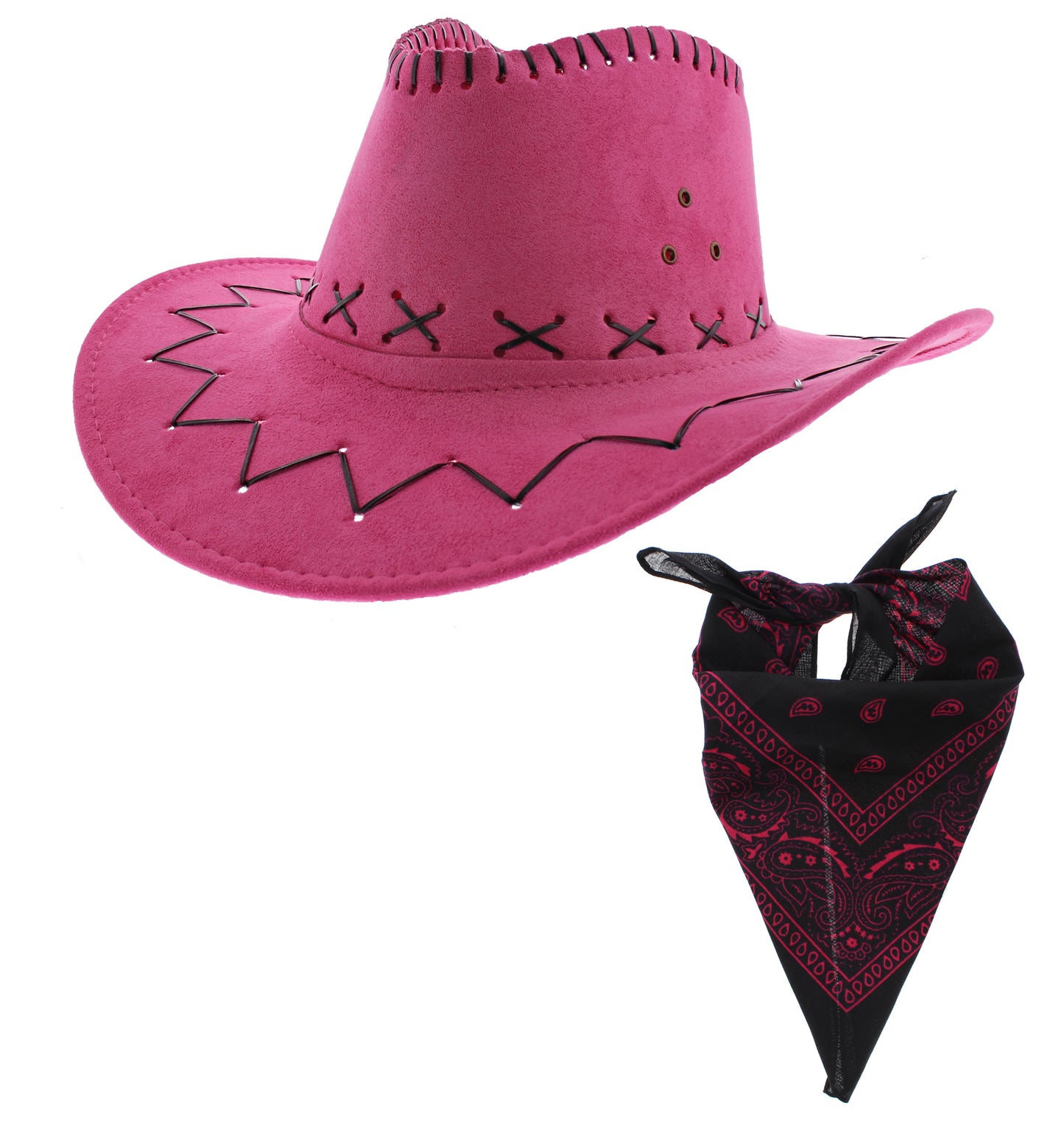 Assorted Colour 2 Piece Cowboy Set - Pink Hat, Assorted Bandanas