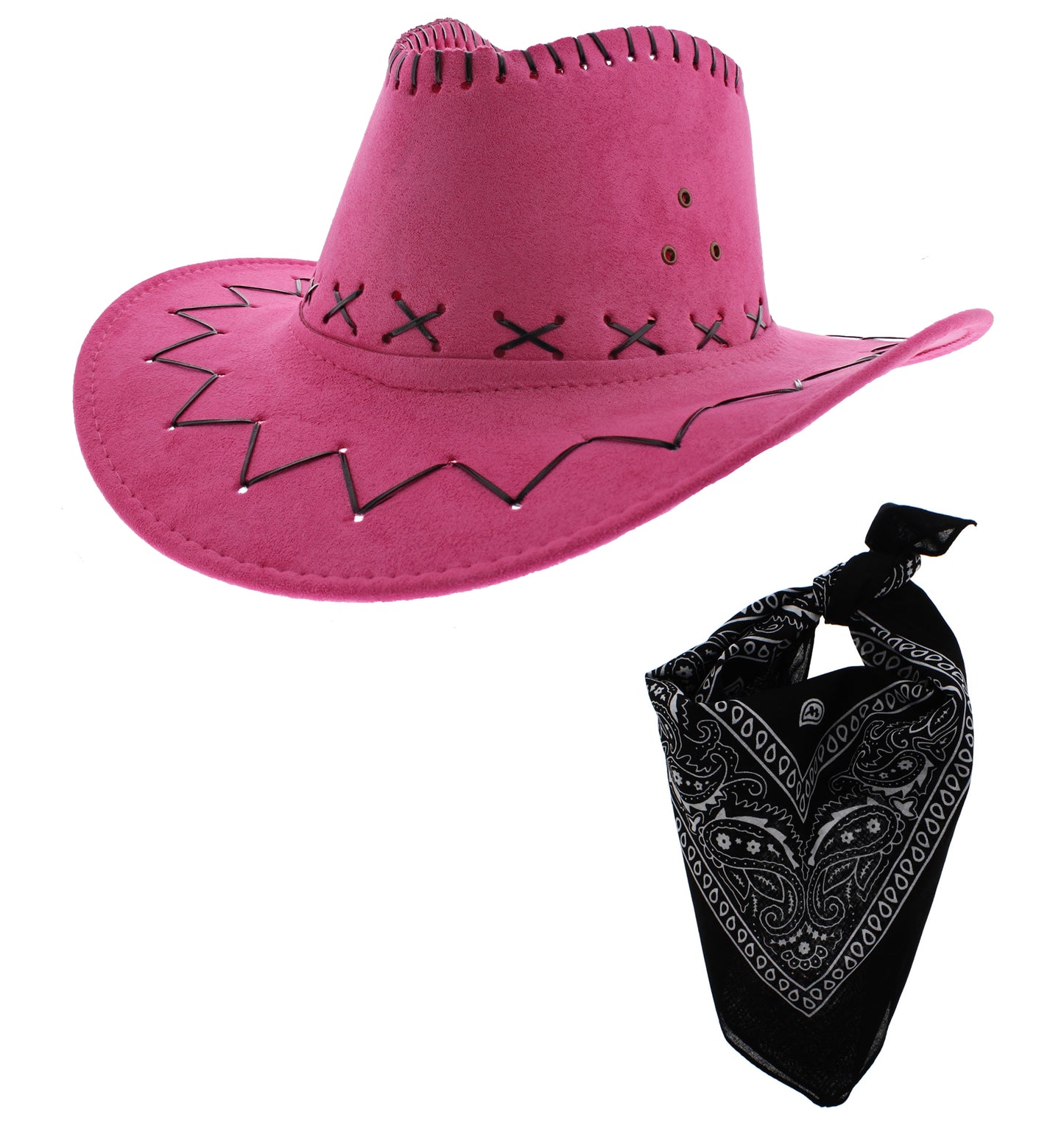 Assorted Colour 2 Piece Cowboy Set - Pink Hat, Assorted Bandanas