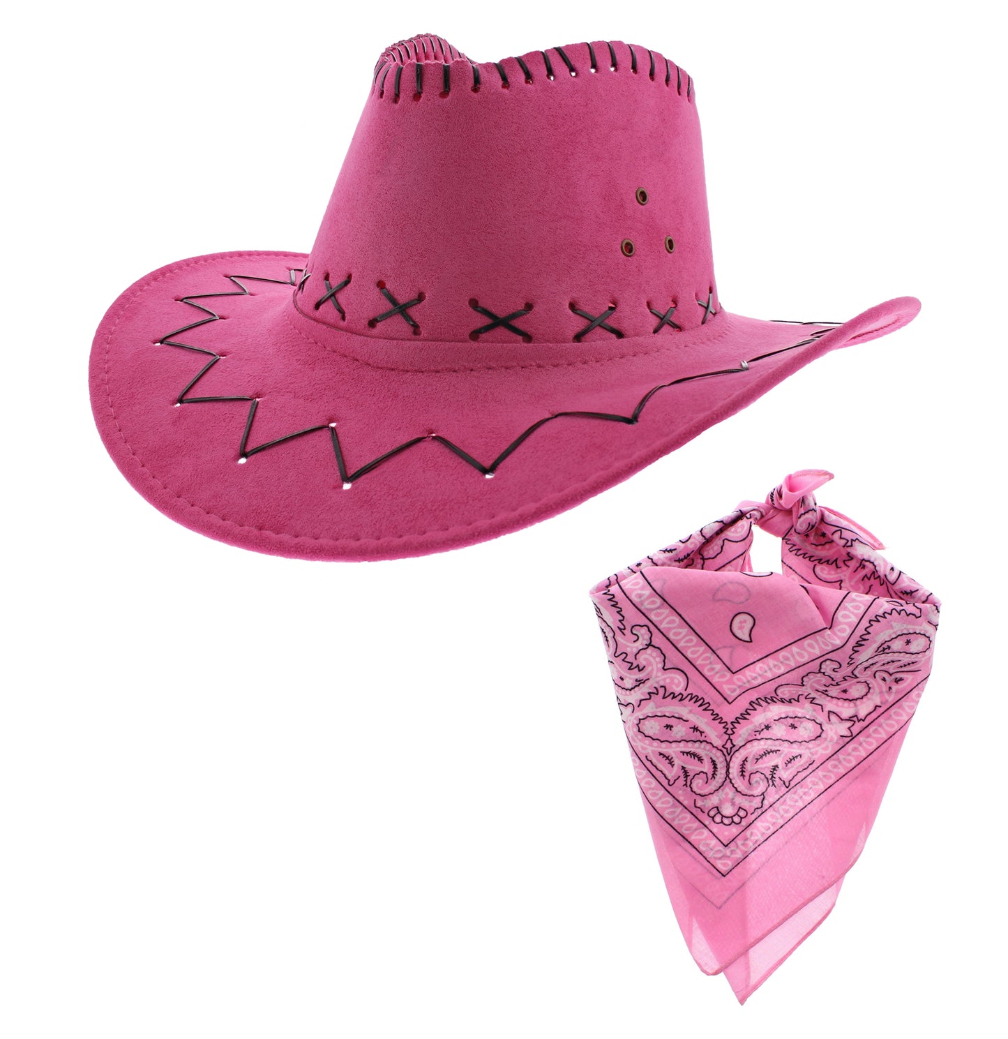 Assorted Colour 2 Piece Cowboy Set - Pink Hat, Assorted Bandanas
