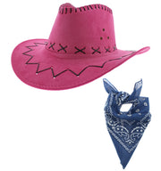 Assorted Colour 2 Piece Cowboy Set - Pink Hat, Assorted Bandanas