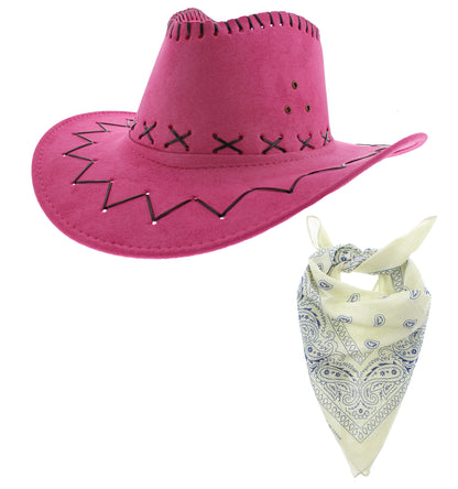 Assorted Colour 2 Piece Cowboy Set - Pink Hat, Assorted Bandanas