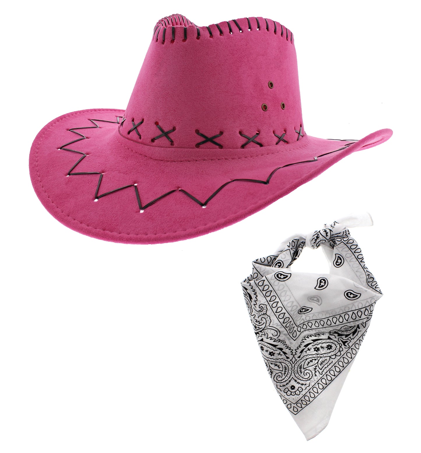 Assorted Colour 2 Piece Cowboy Set - Pink Hat, Assorted Bandanas