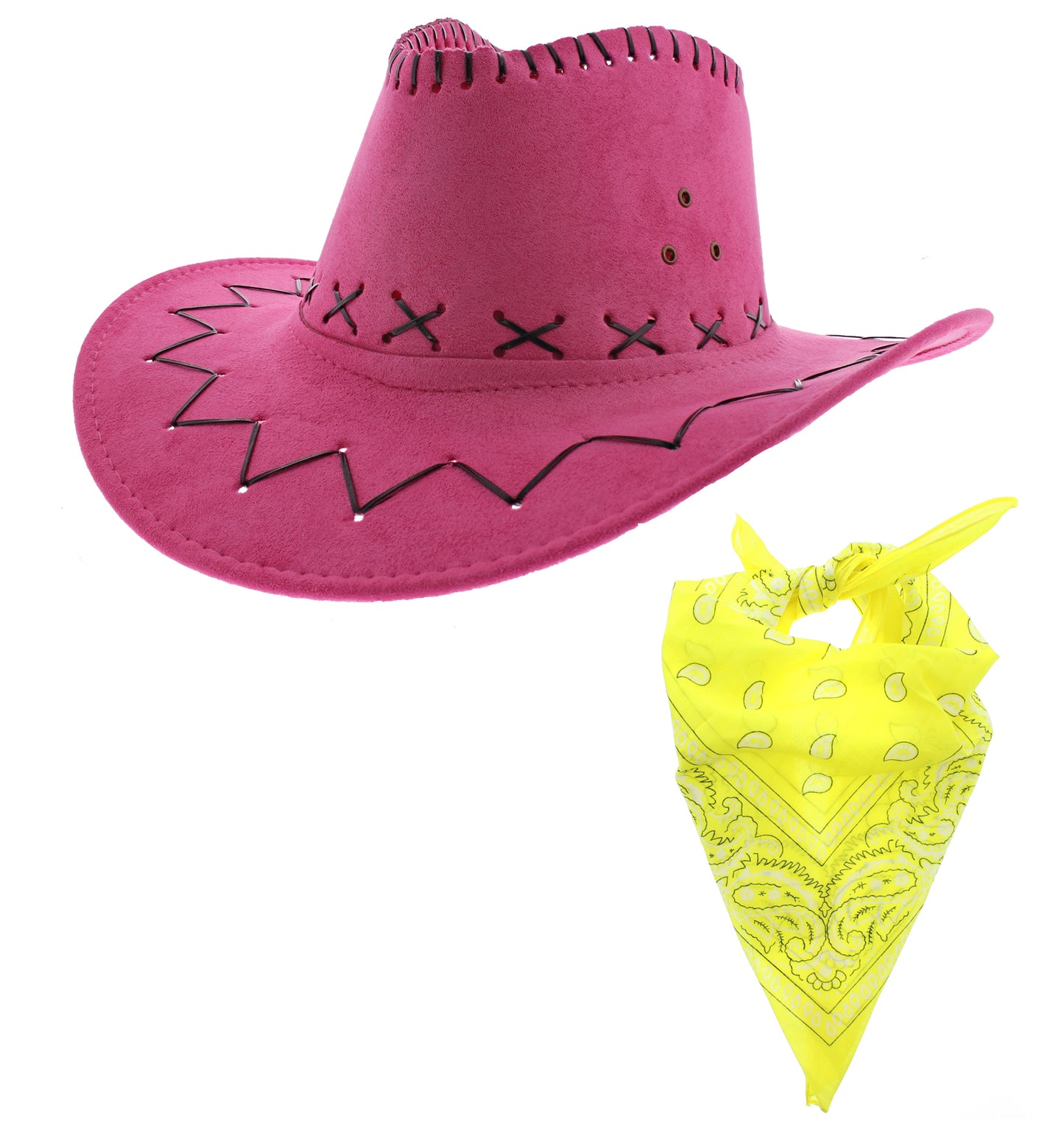 Assorted Colour 2 Piece Cowboy Set - Pink Hat, Assorted Bandanas