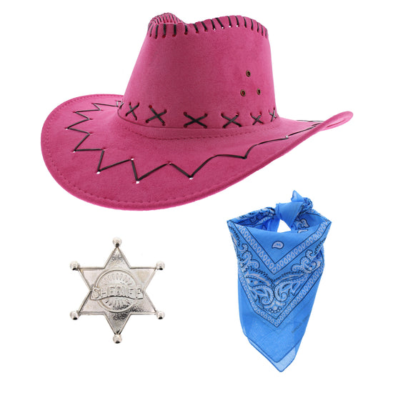Assorted Colour 3 Piece Pink Hat Cowboy Set