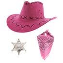 Assorted Colour 3 Piece Pink Hat Cowboy Set