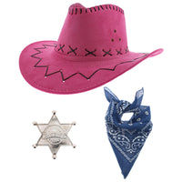 Assorted Colour 3 Piece Pink Hat Cowboy Set
