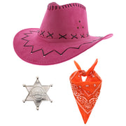 Assorted Colour 3 Piece Cowboy Set - Pink Hat, Assorted Bandanas