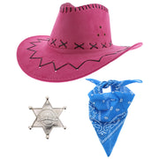 Assorted Colour 3 Piece Cowboy Set - Pink Hat, Assorted Bandanas