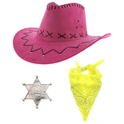 Assorted Colour 3 Piece Cowboy Set - Pink Hat, Assorted Bandanas