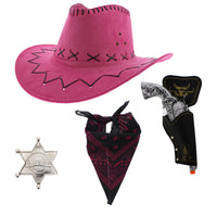 Assorted Colour 4 Piece Pink Hat Cowboy Set