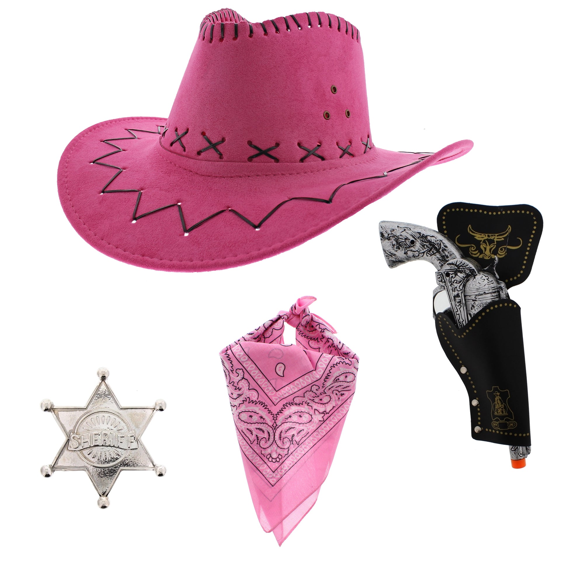 Assorted Colour 4 Piece Pink Hat Cowboy Set