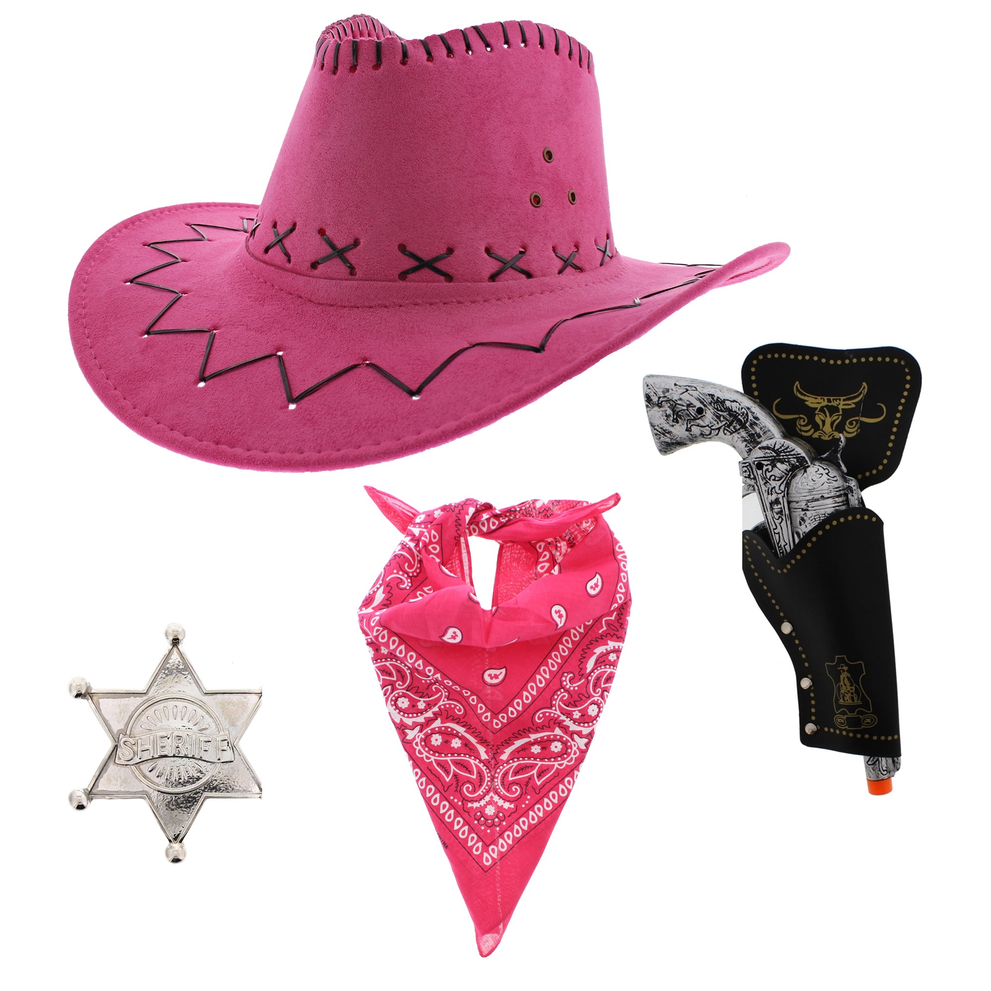 Assorted Colour 4 Piece Pink Hat Cowboy Set