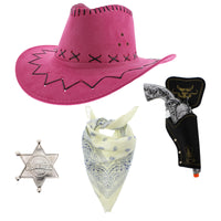 Assorted Colour 4 Piece Pink Hat Cowboy Set