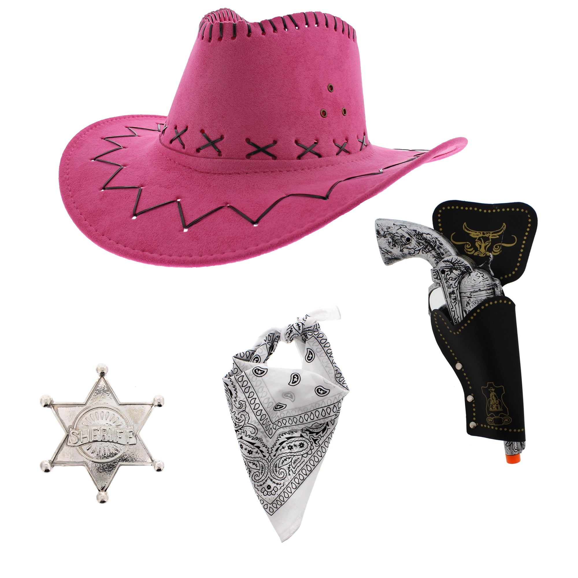 Assorted Colour 4 Piece Pink Hat Cowboy Set