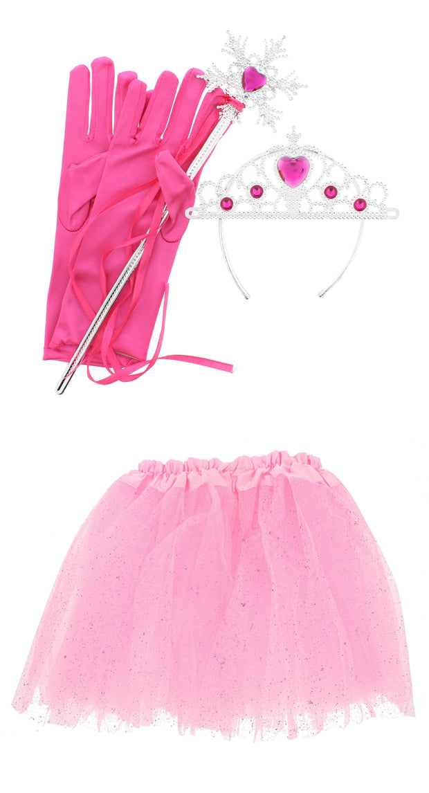 4 Piece Princess Set - Glitter Tutu, Wand, Tiara & Satin Gloves