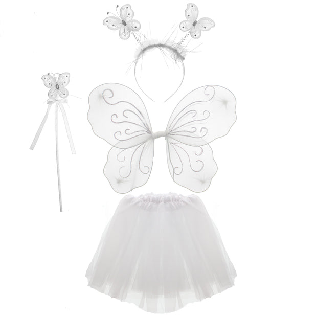 4 Piece Princess Set for Girls - Tutu, Butterfly Wings, Head Bopper & Wand