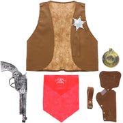 5 Piece Cowboy Kit - Vest with Sheriff Badge, Flask,  Neckerchief, Holster & Gun