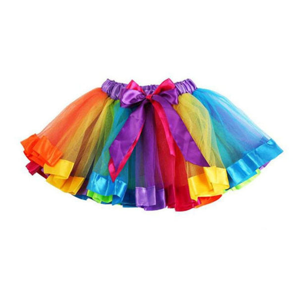 Children's Rainbow Tutu with Ribbon Trim &amp; Ribbons to Make Bow