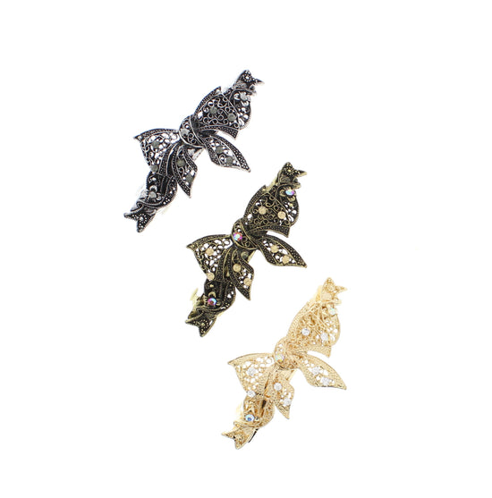 Metallic Barrette Hair Clips with Stones